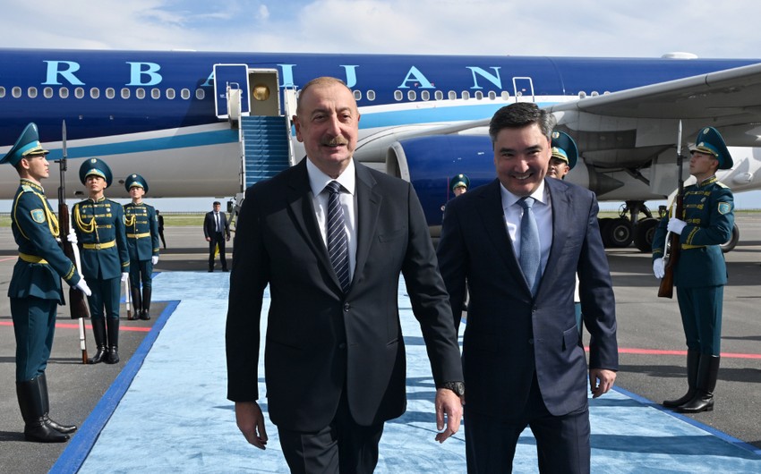 President of Azerbaijan Ilham Aliyev arrives in Kazakhstan