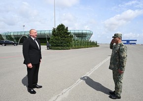 President Ilham Aliyev views military transport aircraft produced by Italian Leonardo company