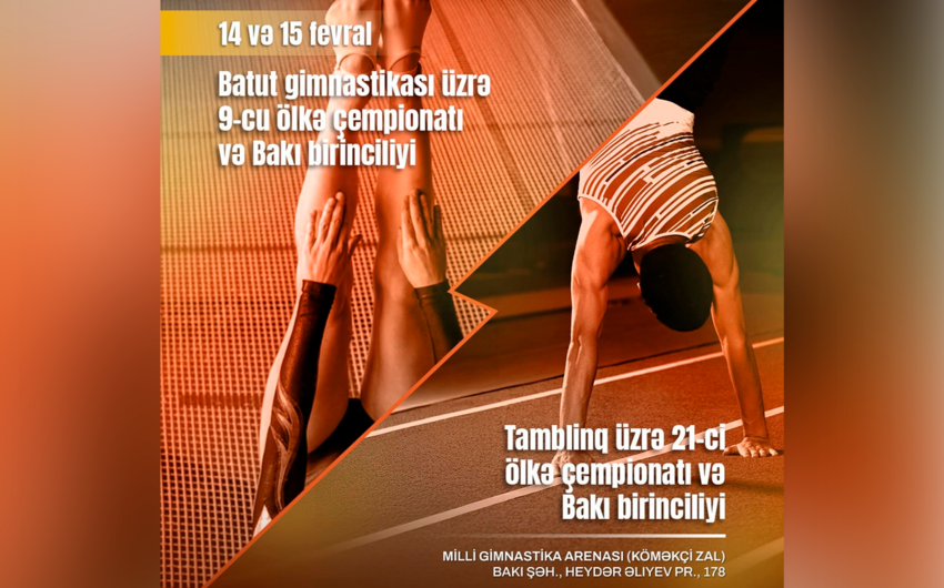 Bakıda batut gimnastikası, tamblinq üzrə ölkə çempionatı və şəhər birinciliyi keçiriləcək