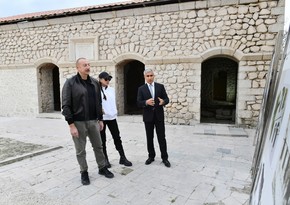 President Ilham Aliyev examines restoration works carried out by Heydar Aliyev Foundation in Mamayi Mosque in Shusha