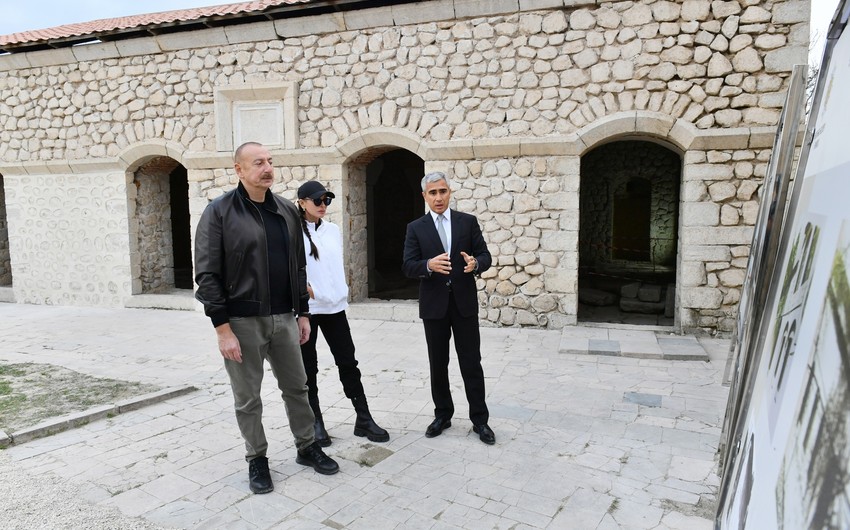 President Ilham Aliyev examines restoration works carried out by Heydar Aliyev Foundation in Mamayi Mosque in Shusha