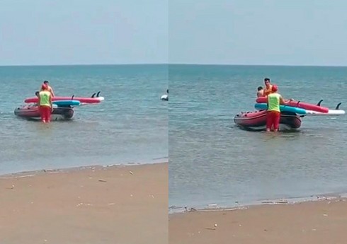 В Баку спасатели МЧС спасли тонувших в море двух человек