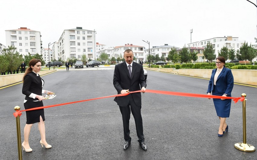 Prezident İlham Əliyev Masazırda yeni inşa olunan tam orta məktəbin açılışında iştirak edib