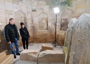 President Ilham Aliyev and first lady Mehriban Aliyeva viewed landscaping work carried out around Shahkhandan tomb in Shamakhi