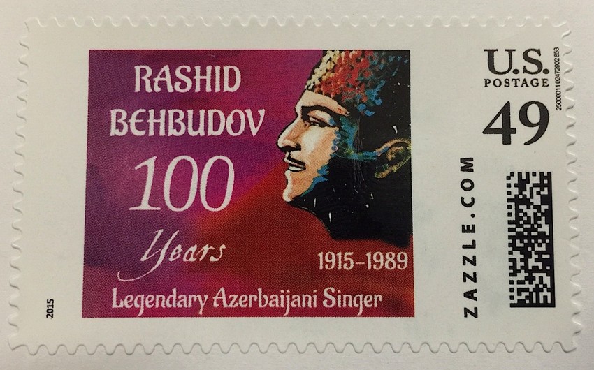 Postage stamps dedicated to Azerbaijani composer Uzeyir Hajibeyli and singer Rashid Behbudov issued in the U.S.