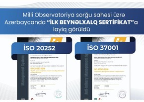 Milli Observatoriyaya daha iki İSO beynəlxalq sertifikatı təqdim edilib