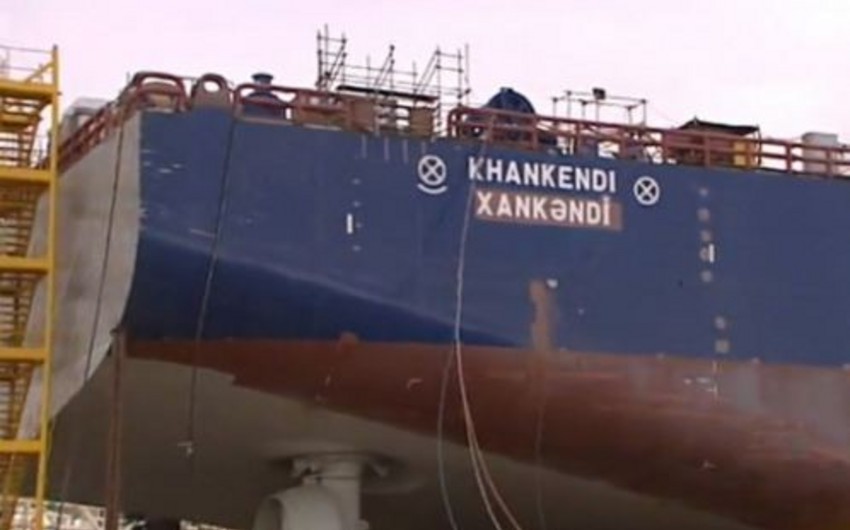 Yeni tikilmiş Xankəndi gəmisi Bakı Gəmiqayırma Zavodunda suya endirilib