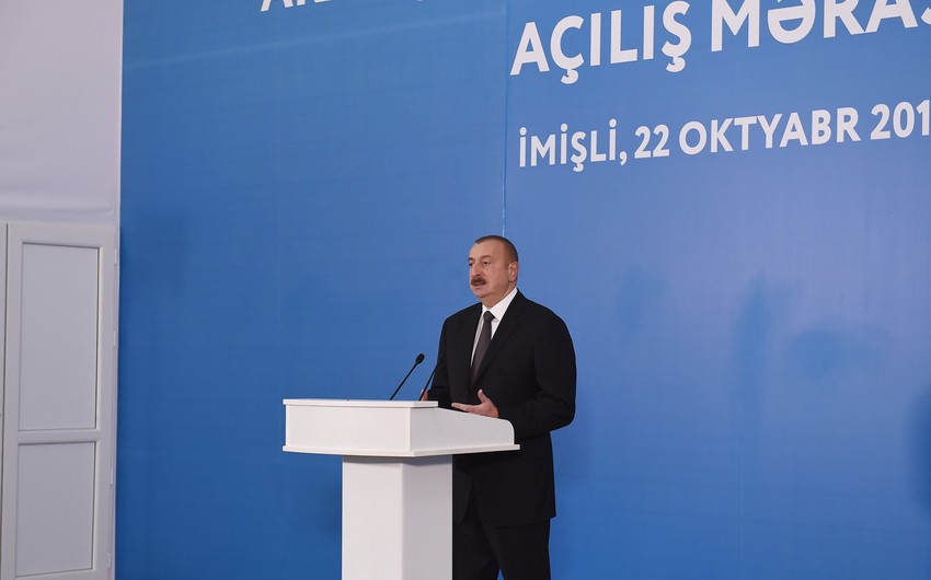 President Ilham Aliyev inaugurates distributary channel of Araz River in Imishli