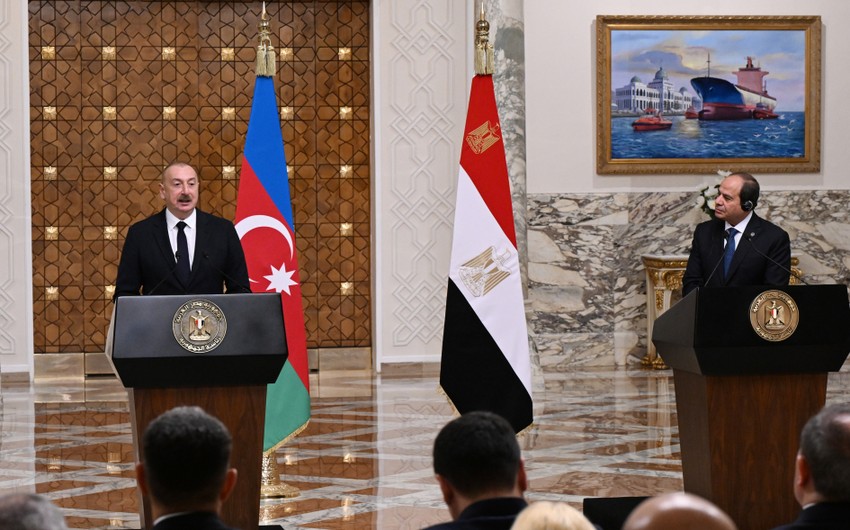 Президенты Азербайджана и Египта выступили с заявлениями для прессы
