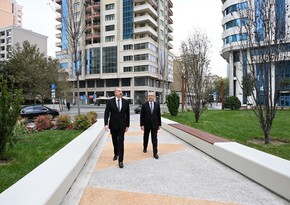 President Ilham Aliyev reviews conditions in newly established park in Nasimi district of Baku