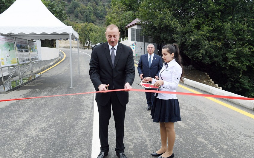 President Ilham Aliyev attends inauguration of Piran-Hamarat-Vijaker highway in Lerik district after renovation