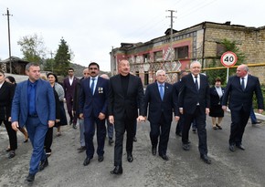 President Ilham Aliyev visits Tugh village together with members of general public of Khojavand district