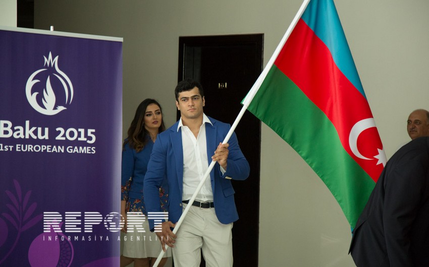В НОК состоялась церемония вручения азербайджанского флага знаменосцу I Европейских игр