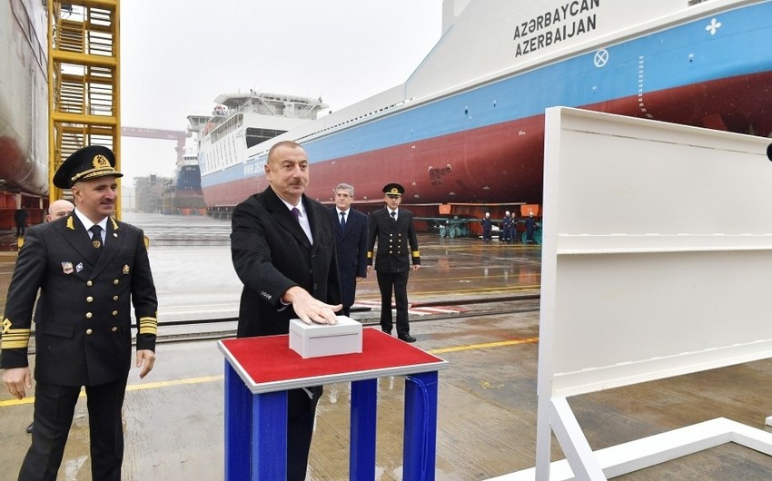 President Ilham Aliyev attended ceremony to launch first tanker built at Baku Shipyard