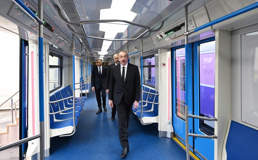 President Ilham Aliyev inspects new-generation metro trains assembled in Baku