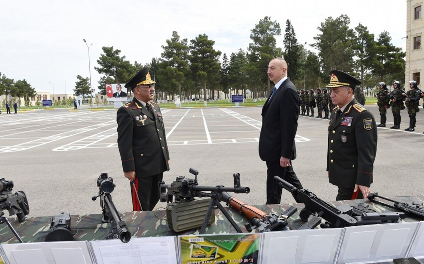 Президент Ильхам Алиев принял участие в открытии воинской части Внутренних войск в городе Ширван
