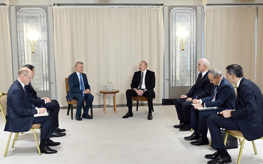 President of Azerbaijan Ilham Aliyev meets with Chairman of Board of Sberbank in Kazan