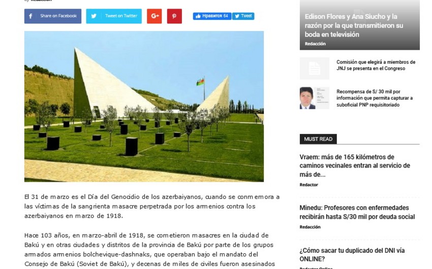  31 Mart soyqırımı Peru mətbuatında