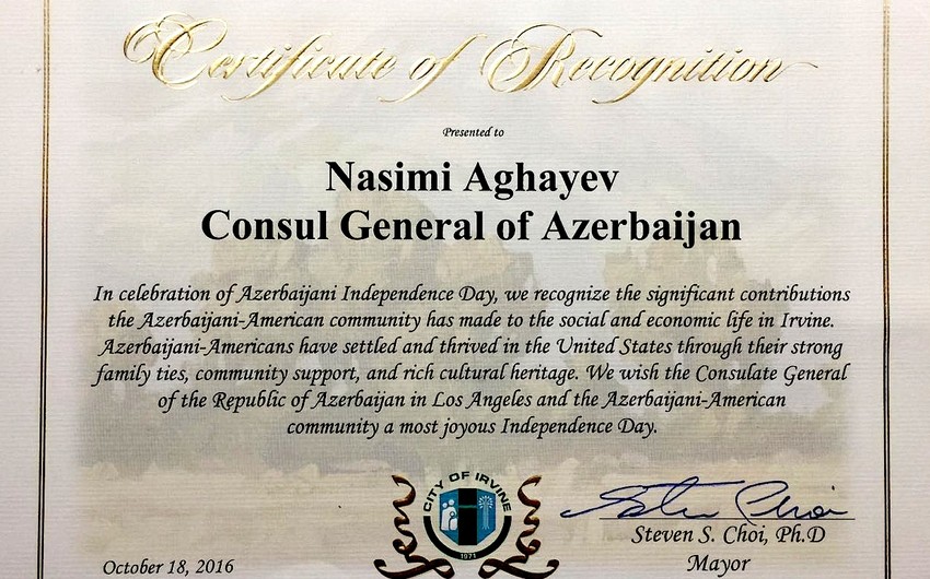 West Hollywood proclaims October 18 as Azerbaijan Independence Day’