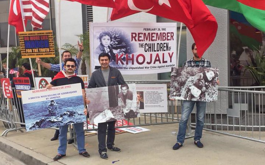 Группа проживающих в Лос-Анджелесе азербайджанцев и турков провела акцию - ВИДЕО
