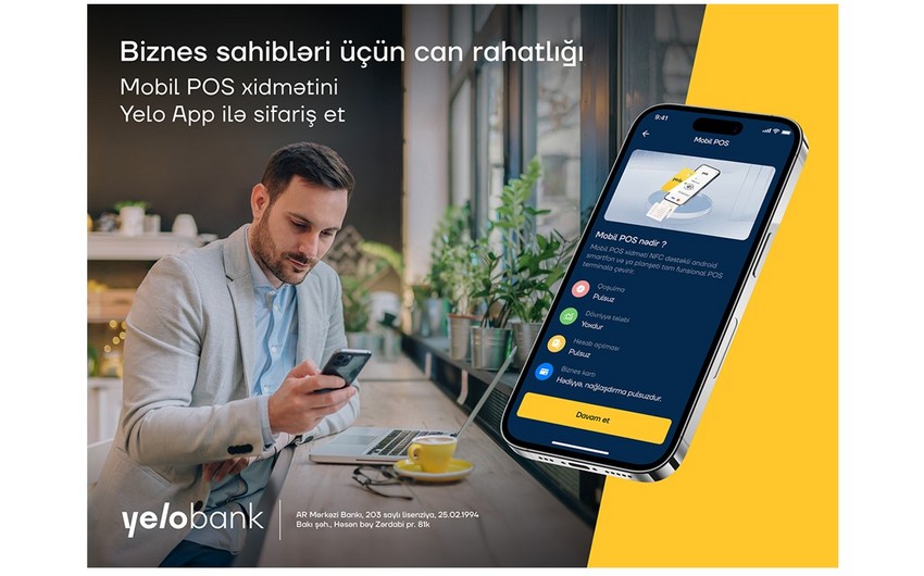 Filiala gəlmədən Yelo Mobil POS xidmətinə qoşulun!