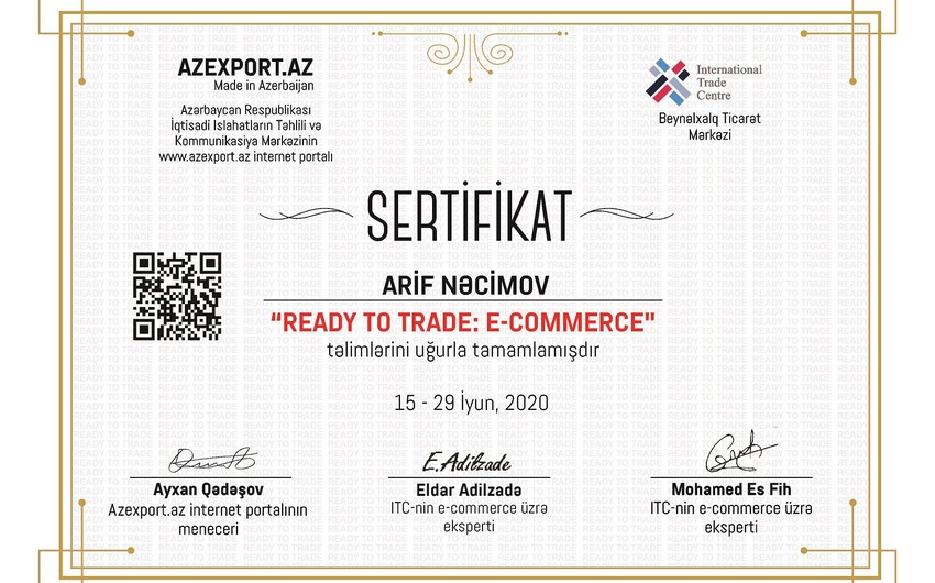“Ticarətə Hazır: Elektron Ticarət” layihəsinin iştirakçılarına onlayn sertifikatlar təqdim edilib
