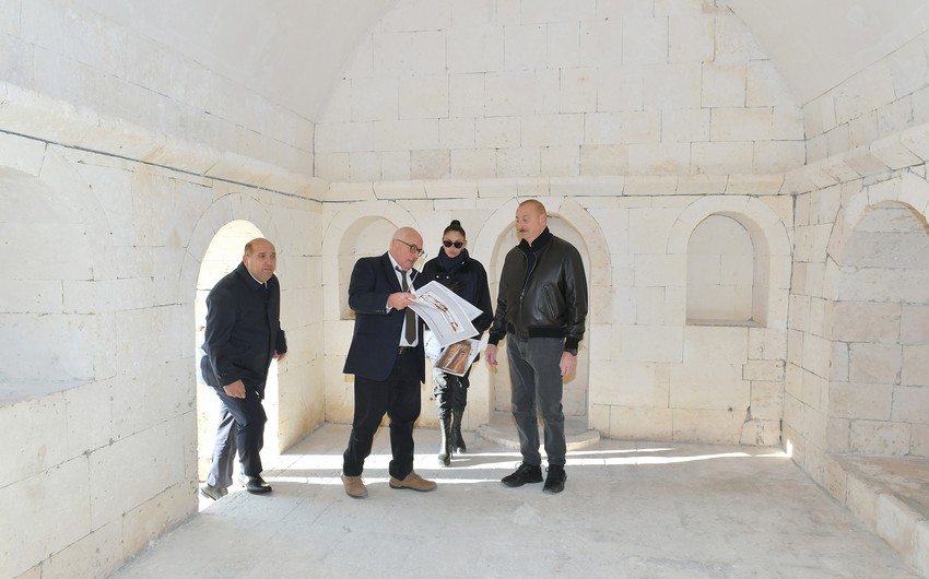 President Ilham Aliyev, First Lady Mehriban Aliyeva view ongoing restoration works at Imarat Complex in Aghdam
