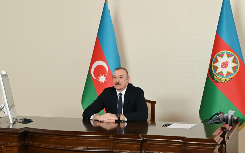 Ilham Aliyev receives co-chair of Nizami Ganjavi International Center in video format