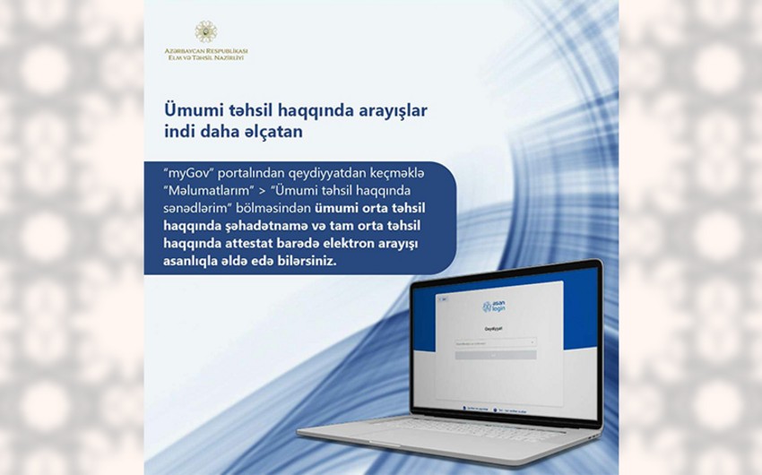 Elm və Təhsil Nazirliyi yeni elektron xidməti istifadəyə verib