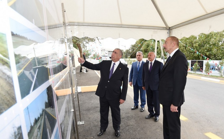 Президент Ильхам Алиев принял участие в открытии в Масаллы автодороги после капитальной реконструкции