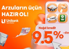 Unibank kredit faizini 9,5 %-ə endirdi