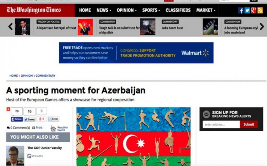 The Washington Times posts Azerbaijani Ambassador’s article