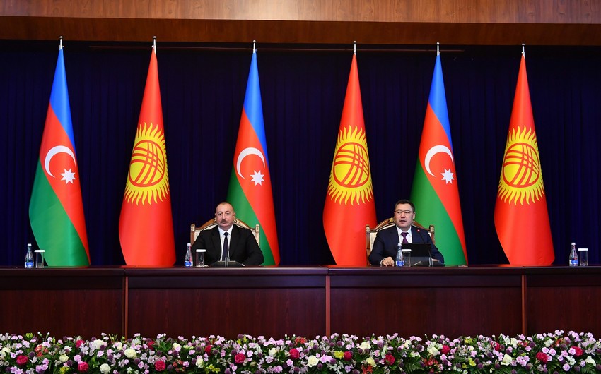 Presidents of Azerbaijan and Kyrgyzstan make statements for press