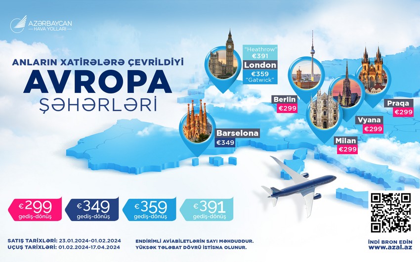 AZAL offers discounted tickets to six European cities