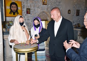 President Ilham Aliyev visits secondary school No 1 and Saint Elisæus Jotaari Church in Nij settlement, Gabala