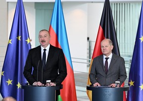 President of Azerbaijan and Chancellor of Germany making press statements