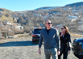 President and First Lady view village of Shushakend in Khojaly district