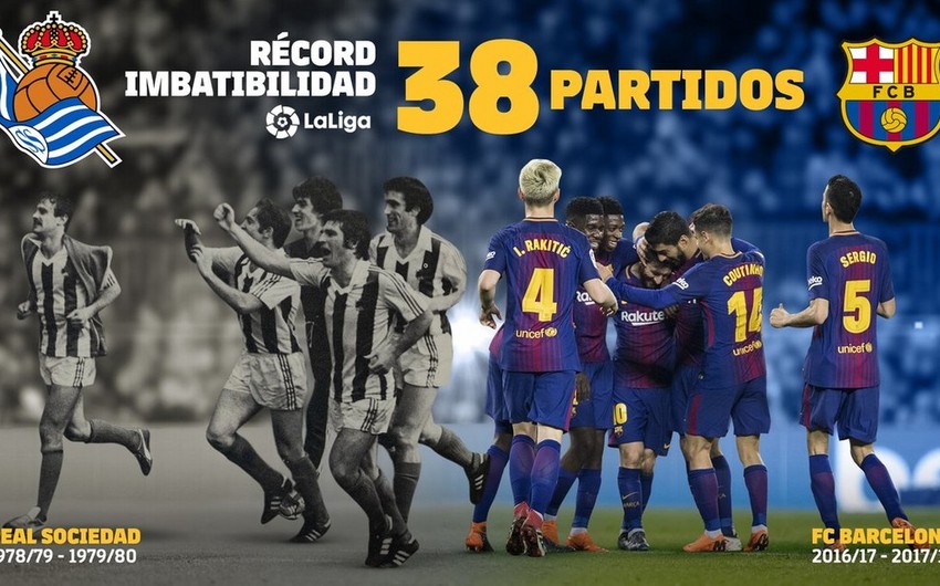 BarselonaReal Sosyedadın 38 oyunluq məğlubiyyətsizlik seriyasını təkrarlayıb