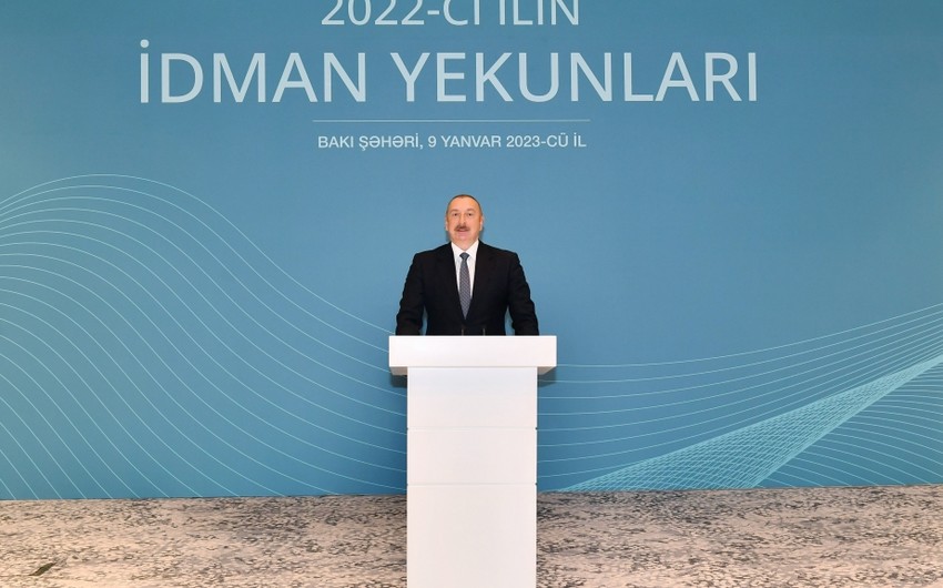 Ilham Aliyev attends ceremony dedicated to 2022 sporting results