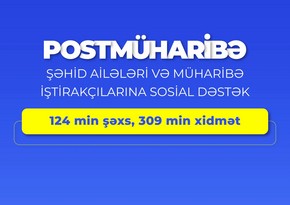 Postmüharibə dövründə şəhid ailələri və müharibə iştirakçılarına 309 min xidmət göstərilib