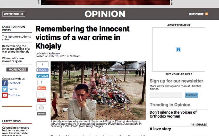 ​US media publishes article on Khojaly genocide