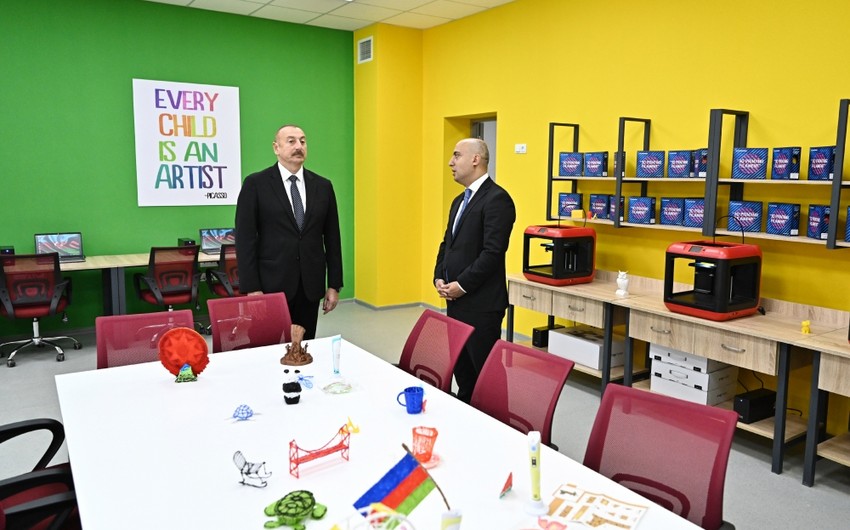 President Aliyev views conditions created at newly-built school No2 in Saray settlement