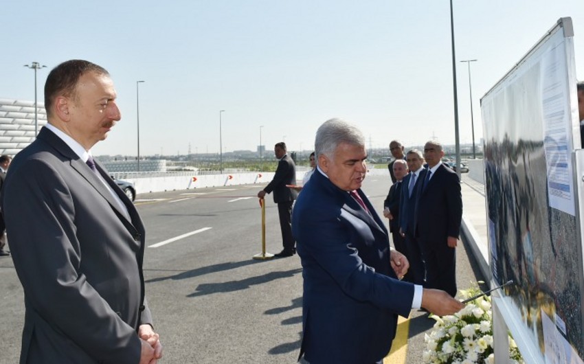 Президент Ильхам Алиев принял участие в открытии дорожно-транспортной инфраструктуры, построенной вокруг Бакинского Олимпийского стадиона