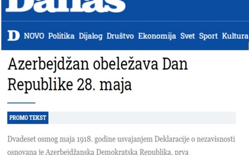 Serbiya mediasında Respublika Günündən bəhs edilib