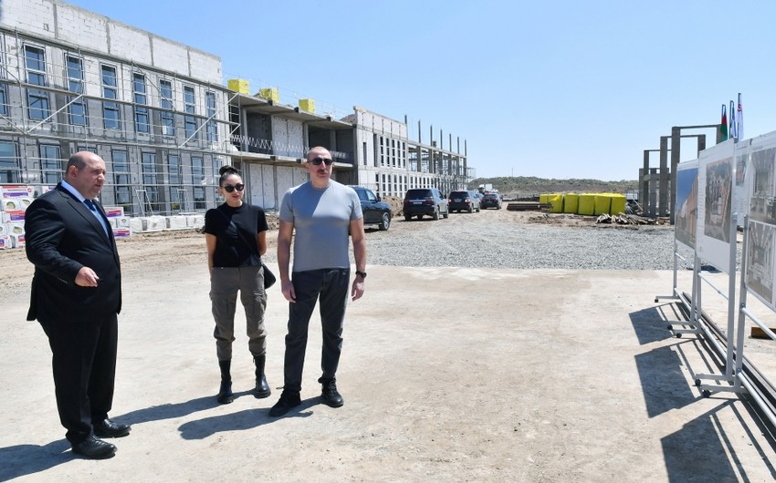 President Ilham Aliyev views construction works in school being built in Fuzuli as gift on behalf of Uzbekistani people 