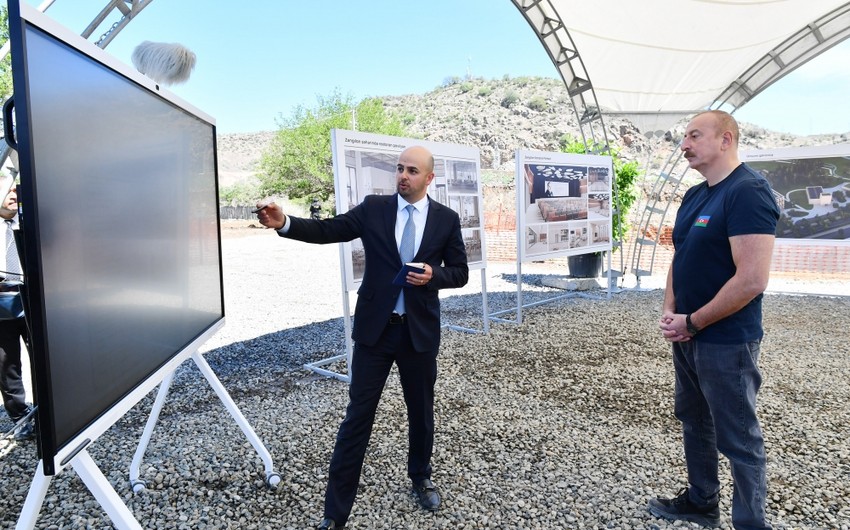 President Ilham Aliyev views construction progress of Zangilan Convention Center