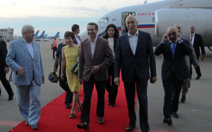 State Duma chairman Sergey Naryshkin arrives in Azerbaijan