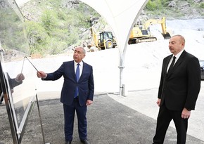 Ilham Aliyev views works done on Khankandi-Shusha-Lachin highway