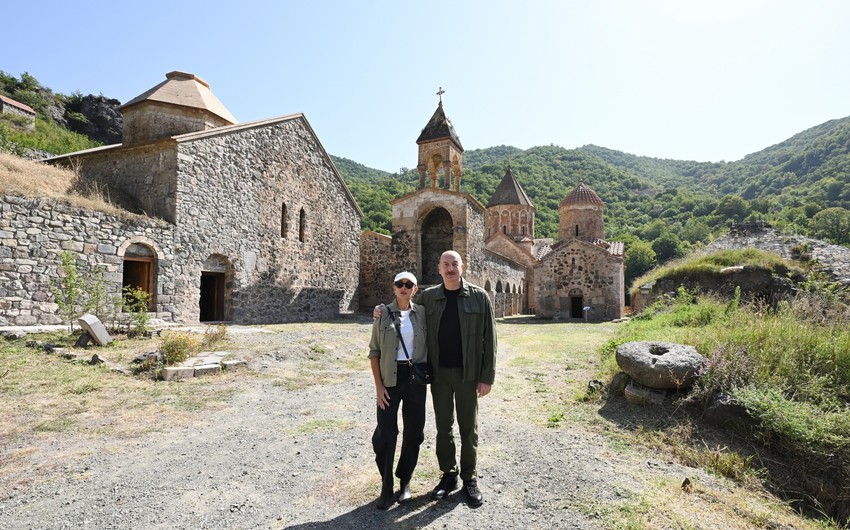 President Ilham Aliyev and First Lady Mehriban Aliyeva visit Khudavang monastery complex in Kalbajar