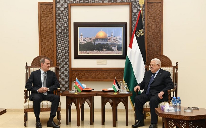 Azerbaijan's Foreign Minister Bayramov meets with President of Palestine Mahmoud Abbas